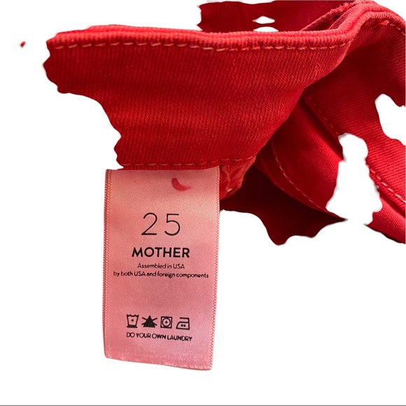 Mother USA Looker Ankle Fray Blowout Red Wash Denim Mid-Rise Raw Hem Jean 25x26 - Picture 8 of 15